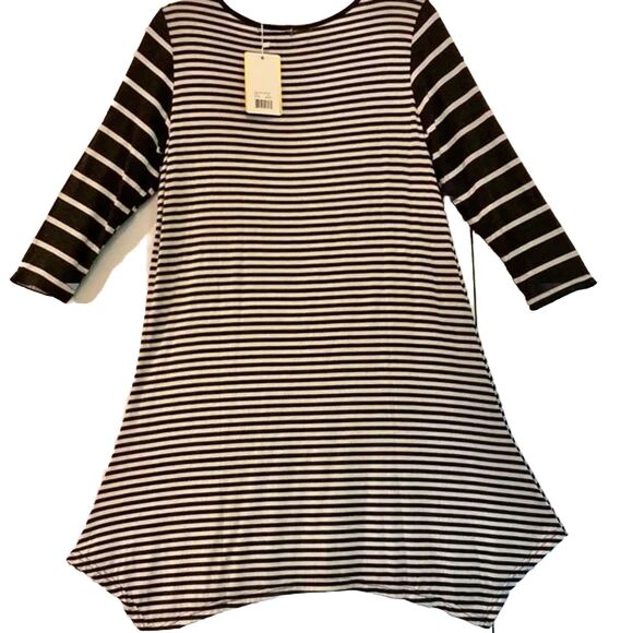 Shark Bite Hem Striped Long Sleeve Midi Dress by Emily Stacy Medium and Large - Picture 7 of 11